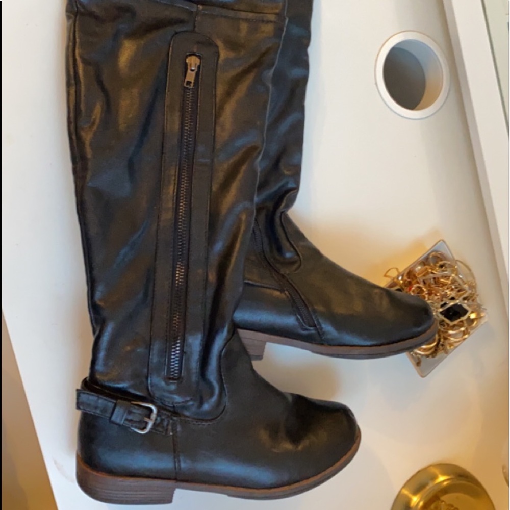 Black knee high leather boots